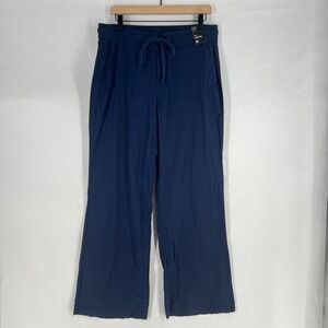 Soho New York & Company Wide Leg Pants Womens M Blue Linen High Rise Drawstring